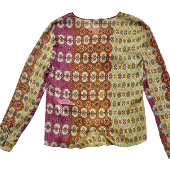 Zara NWT RARE Multicolor Printed Blouse With Bow Tie and Beaded Tassels Sz Small - Picture 16 of 16